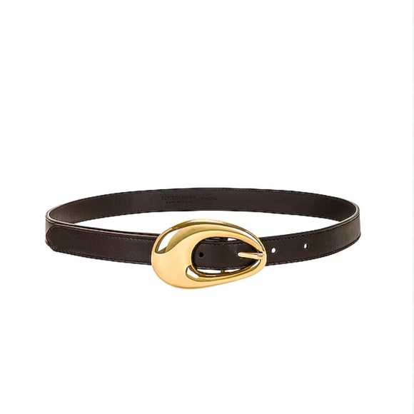 Bottega Veneta Women’s Brown Leather Belt with Gold Buckle - Picture 3 of 8